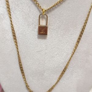 Louis Vuitton Gold Padlock Necklace Upcycled Authentic Brass/ Stainless Steel